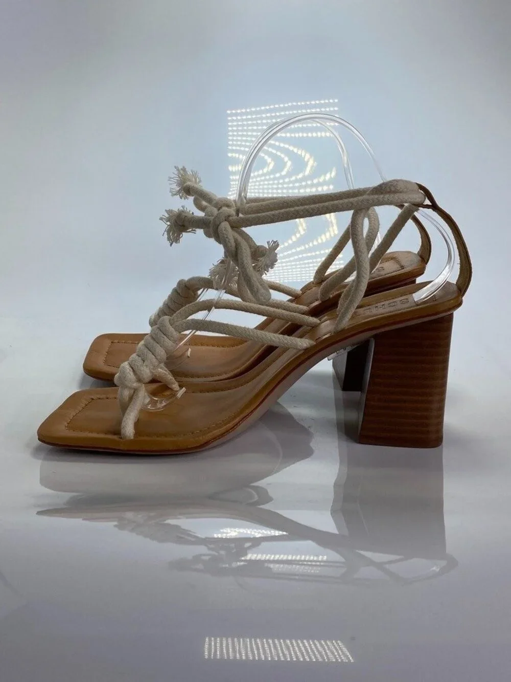 Schutz Women's Angieh  Cream Leather Lace-Up Stacked Heel Sandals Sz 10